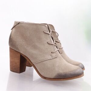 Toms Lunata Suede Ankle Boots Block Heel Boho Fall Taupe Size 11